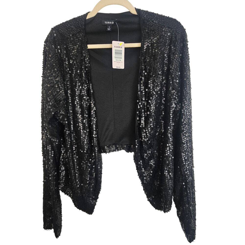 Torrid Womens Cropped Drape Front Sequin Jacket Plus Size 1X Layering Yacht Glam